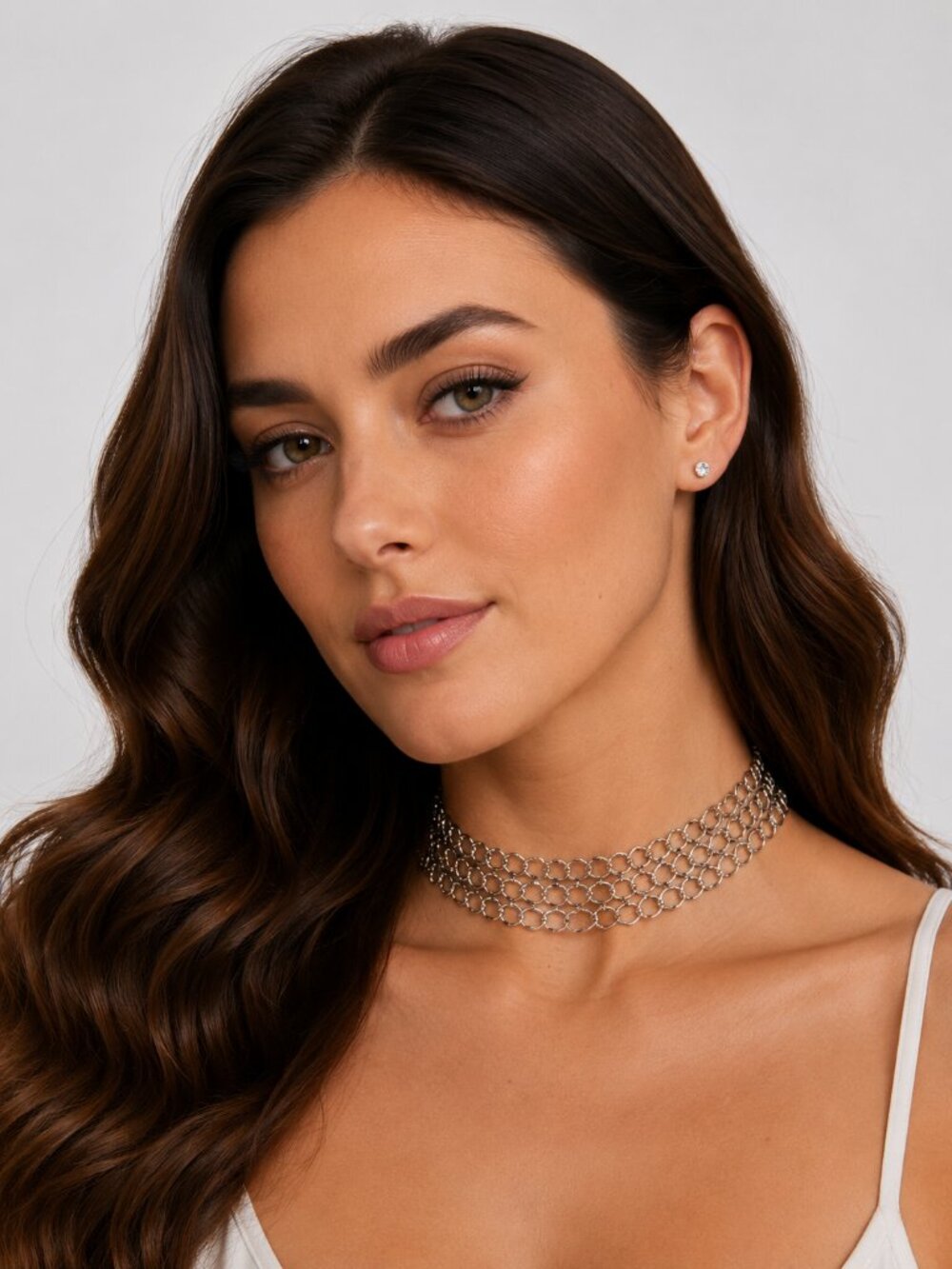 Silver Triple Layer Chain Link Choker Necklace NWT
